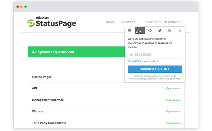 Statuspage – Auswahl Notifications