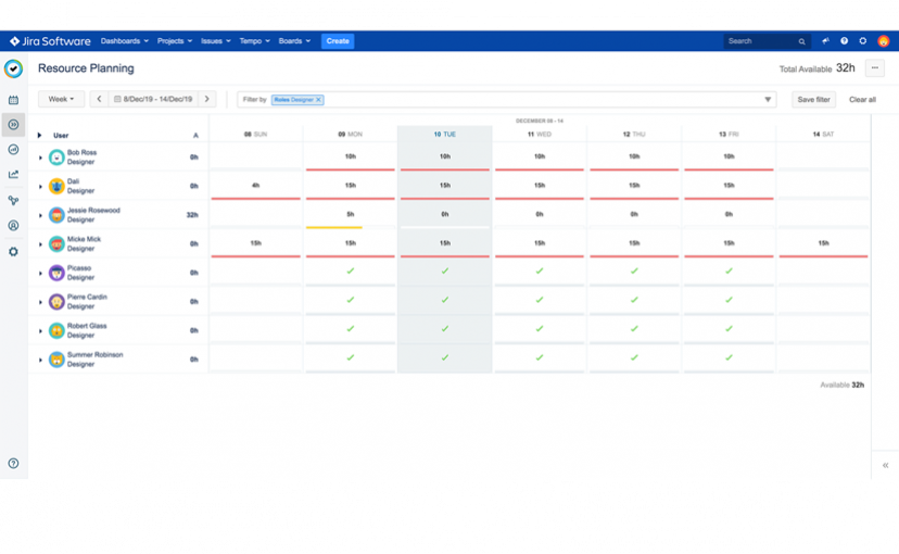 Tempo Planner – Wochenübersicht Team