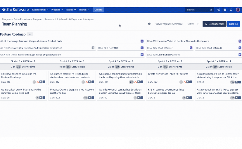 Jira Team-Planung Feature Roadmap - Issues