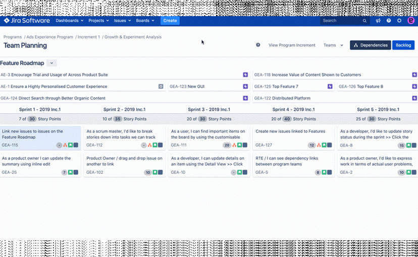 Jira Team-Planung Feature Roadmap - Review