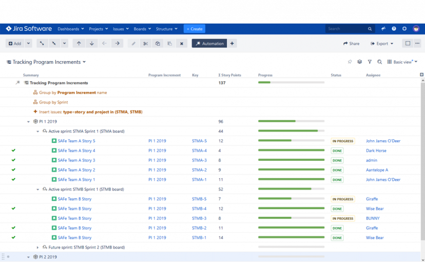 Structure für Jira: PI-Tracking