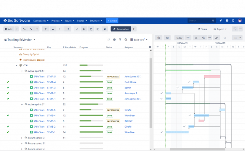 Structure 5.3 für Jira: Version Name Grouper - Gantt chart 